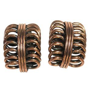 Vintage Renoir Geometric Modernist Copper Coil Clip On Earrings